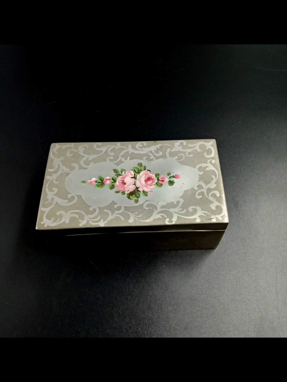 Trinket Jewelry Box - Pink Rose Design ,made Of Tin Compliments  Banka Tin Mine.